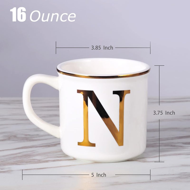 Miicol Ceramic Coffee Mug 16 oz, Monogram Coffee Cup, Golden Initial Tea Mug, Personalized Tea Cup, Unique Gift, Large Mug for Home, Office, Letter N - Image 2